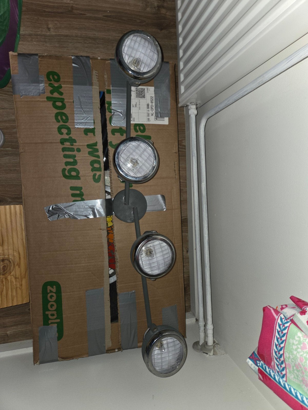 Vintage Plafondspot met 4 Richtbare Spots - Grijs/Chroom, Ophalen, Gebruikt, Vintage, Verstelbaar