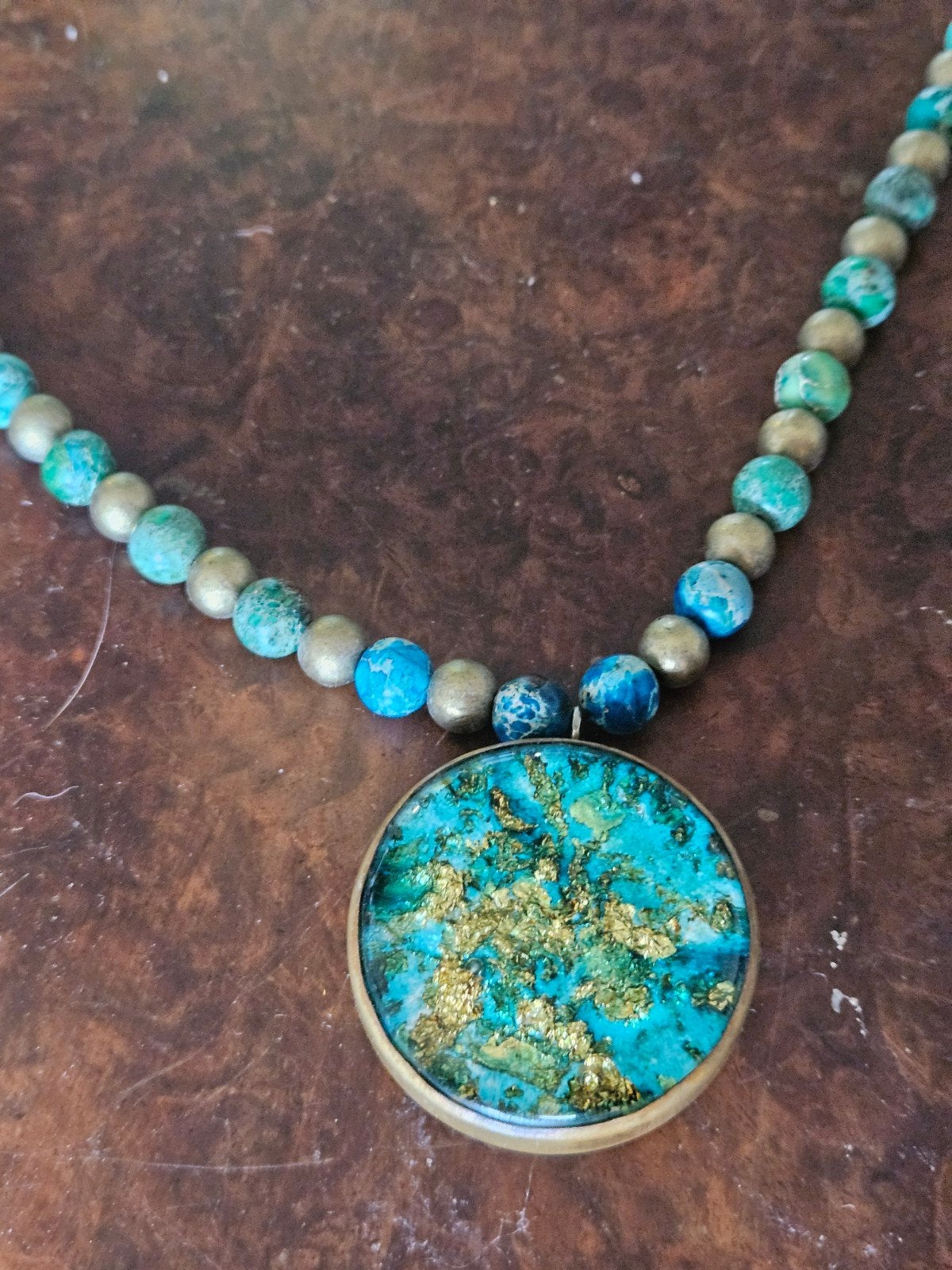 Seasediment Kralen Ketting met Authentieke Hanger, Sieraden, Tassen en Uiterlijk, Met hanger, Gebruikt, Niet van toepassing, Blauw