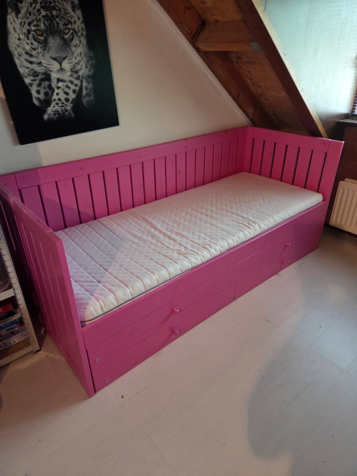 Roze kinderbed 80x200cm met uitschuifbaar logeerbed en lades, Ophalen