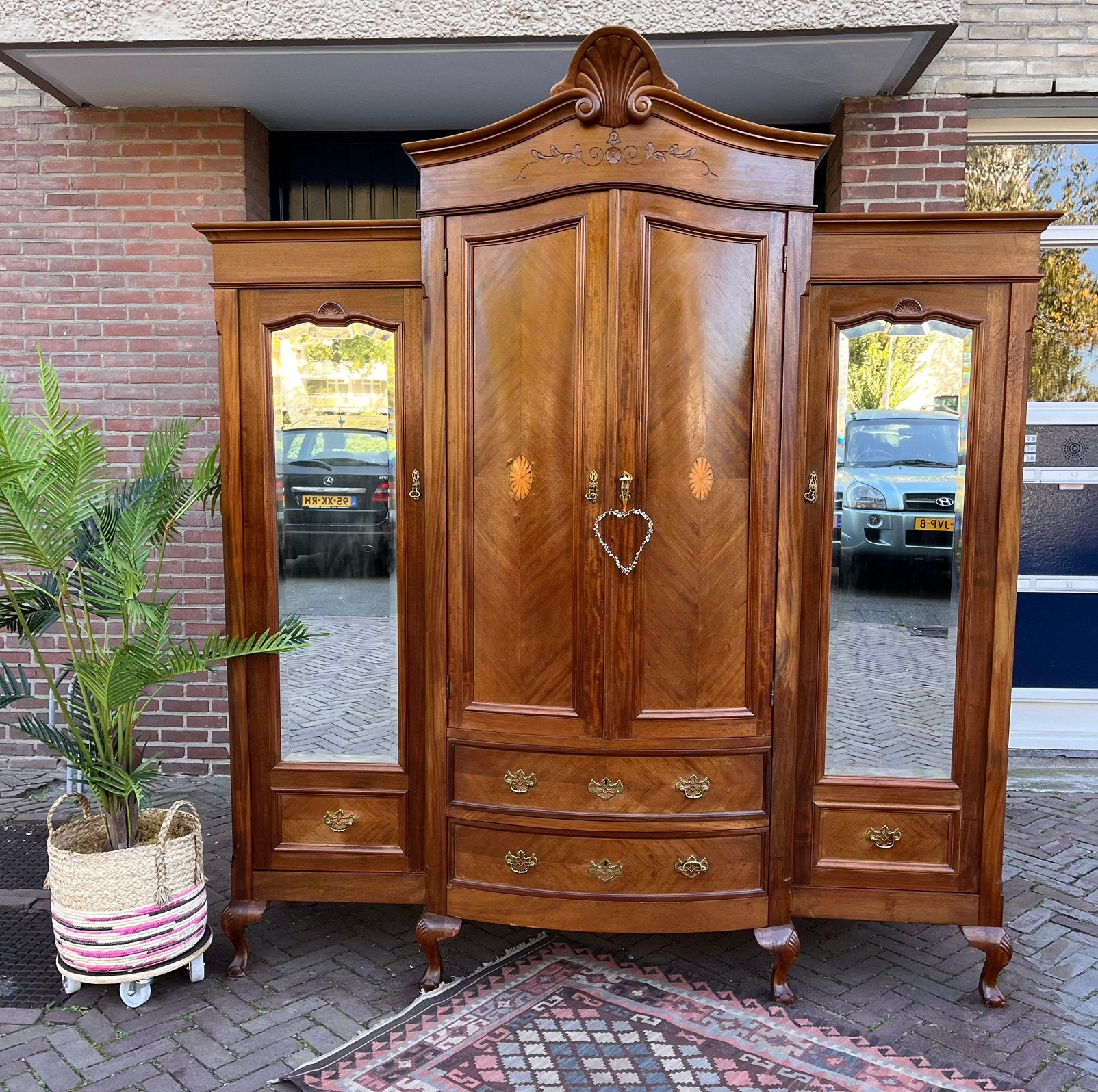 Antieke breakfront kledingkast van de firma Woltering, Ophalen of Verzenden