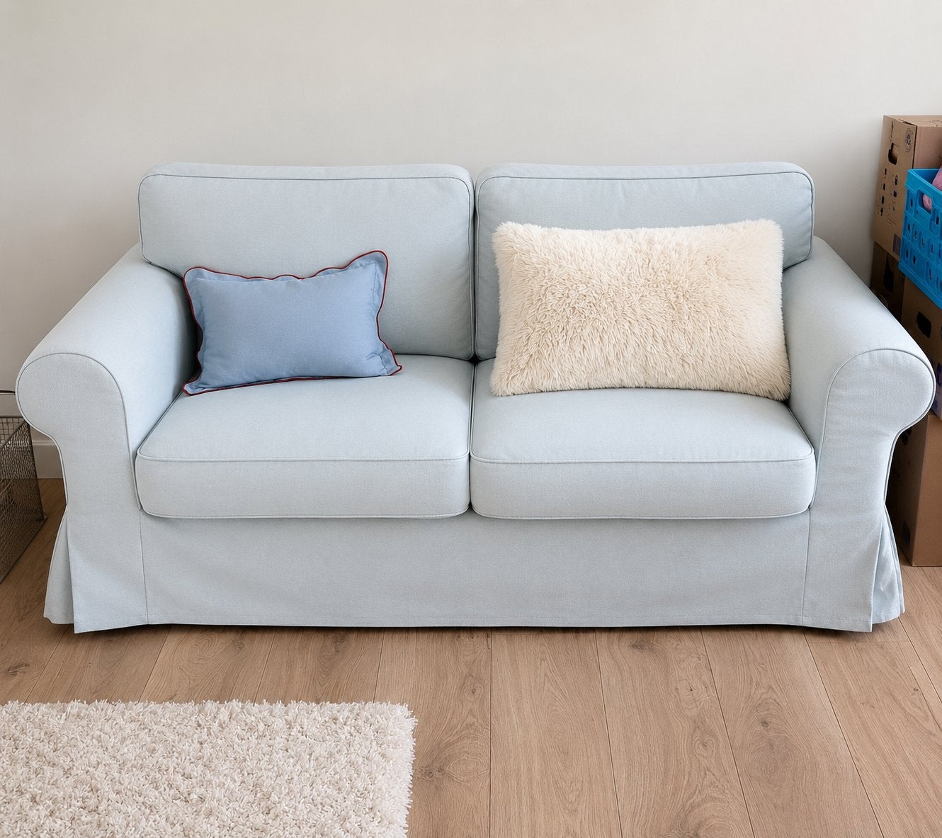 Comfortabele tweezitter IKEA EKTORP met lichtblauwe hoes, Ophalen, Gebruikt, 150 tot 200 cm, Tweepersoons