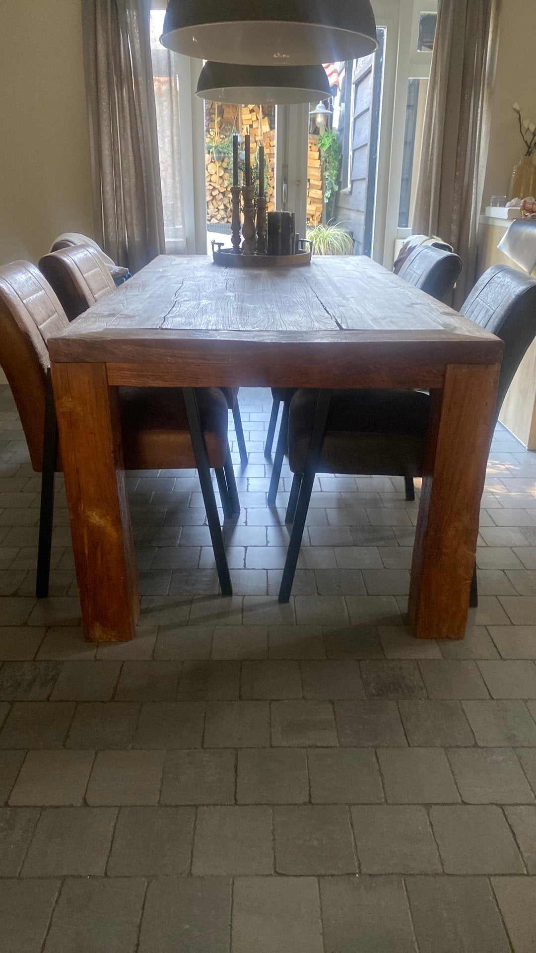 Houten tafel 2 bij 1 mtr. Hoogte 78 cm, Ophalen, Gebruikt, 50 tot 100 cm, Vijf personen of meer