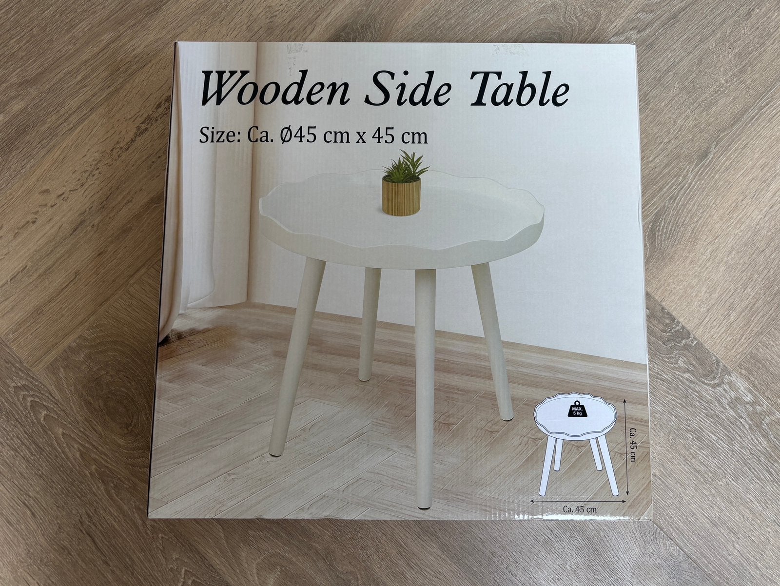 Nieuwe houten bijzettafel wit, Huis en Inrichting, Tafels | Bijzettafels, Minder dan 45 cm, Minder dan 55 cm, Rond, Nieuw
