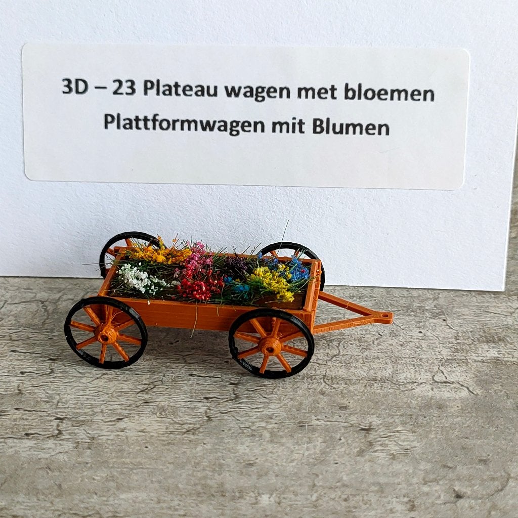 modeltrein 3D – 23 Plateau wagen met bloemen, Hobby en Vrije tijd, Modeltreinen | H0, Nieuw, Natuur, Gelijkstroom, Overige merken
