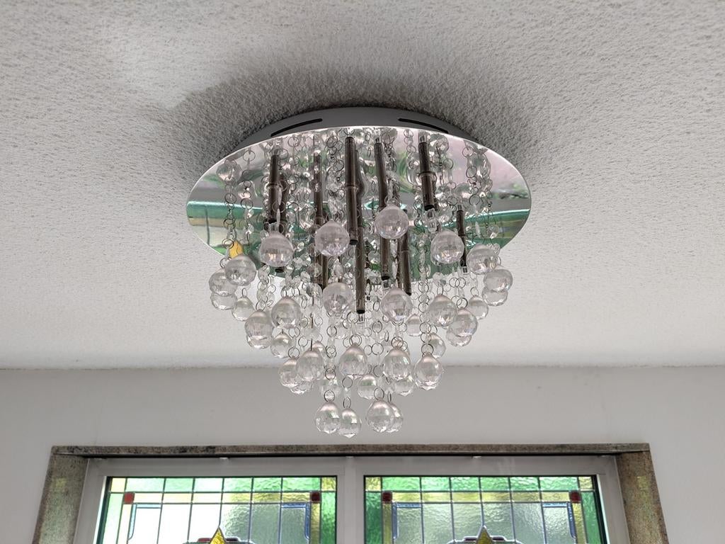Moderne Plafondlamp met Kristallen Druppels, Huis en Inrichting, Ophalen, Zo goed als nieuw, Glas, Modern, Kristal, Glamour