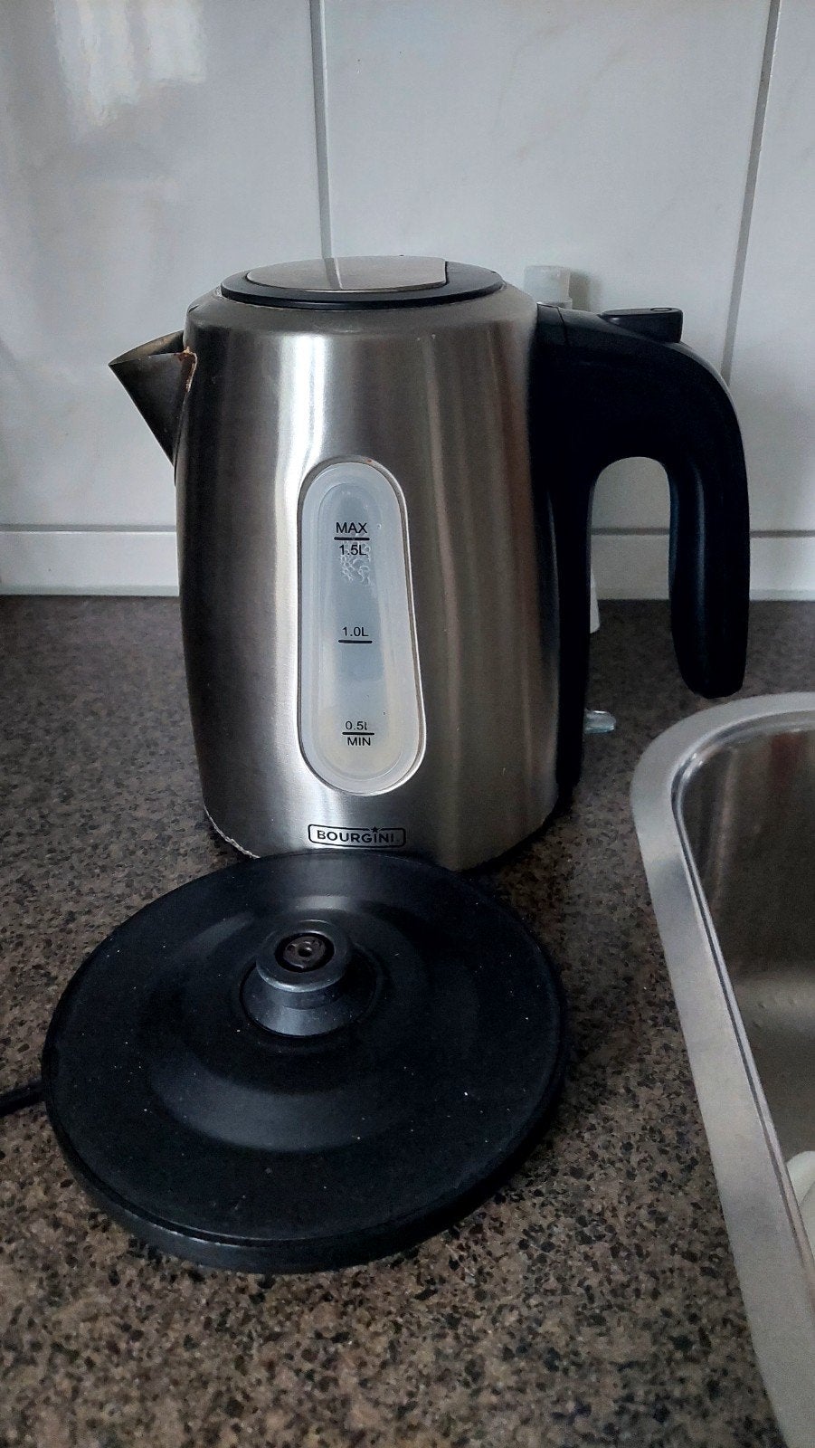 Bourgini waterkoker RVS - 1.5L, Witgoed en Apparatuur, Waterkokers, 1 tot 2 liter, Ophalen, Gebruikt, Draadloos