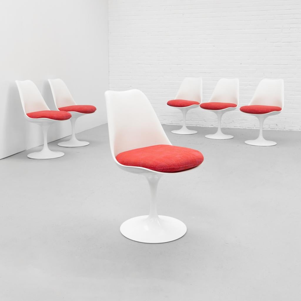 Set van 6 Tulip stoelen Eero Saarinen Knoll 1979, Ophalen, Gebruikt, Stof, Vijf, Zes of meer stoelen