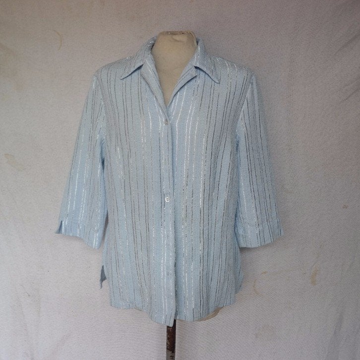 Mooie blauwe blouse.Korte mouw.Mt L.Merk Atelier Creation, Kleding | Dames, Blauw, ., Maat 42/44 (L), Ophalen of Verzenden
