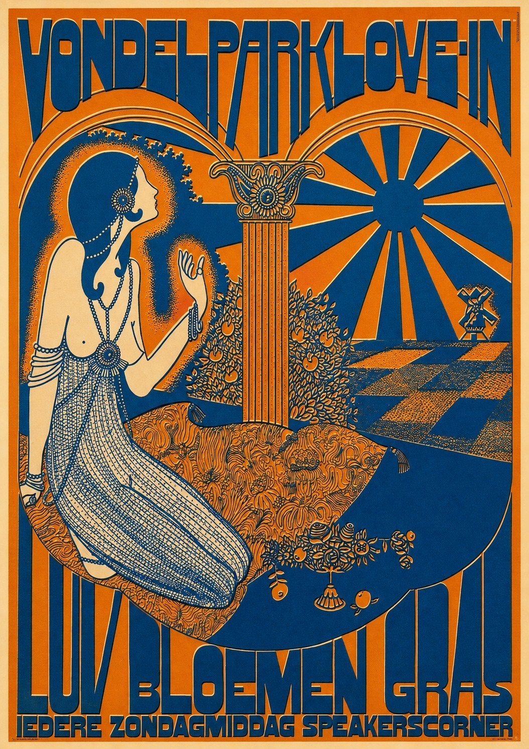 Vintage Vondelpark Love-In Poster - Luv Bloemen Gras, Ophalen of Verzenden
