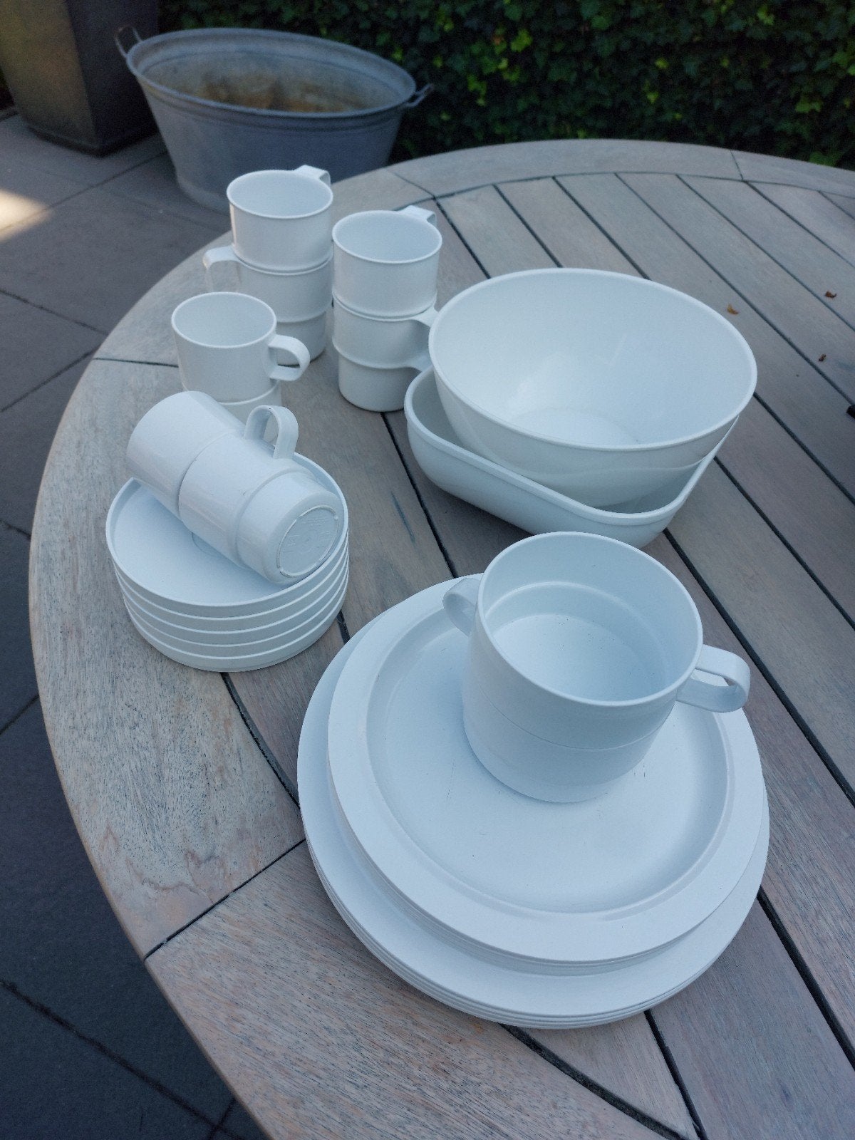Wit kunststof servies voor 4 personen - ideaal voor camping, Ophalen, Gebruikt