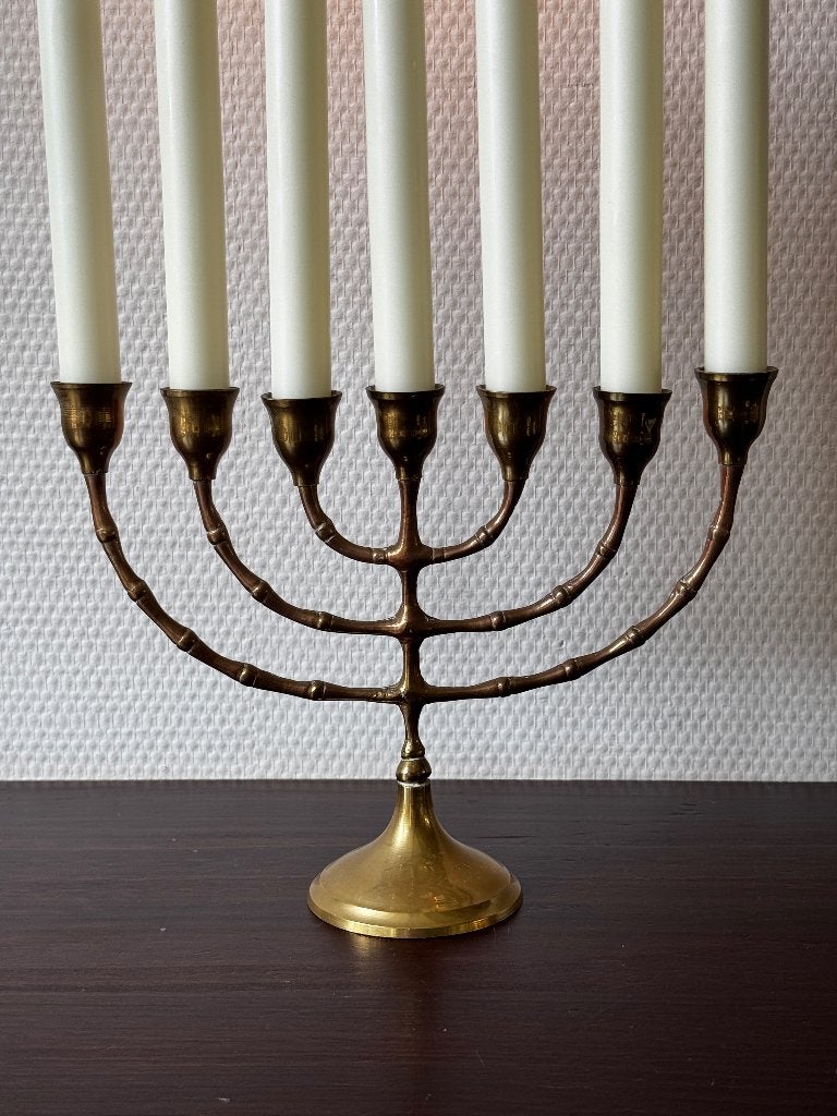Kleine Vintage Koperen Menorah Kandelaar, Kaarsenhouder, Antiek en Kunst, Antiek | Kandelaars, Ophalen of Verzenden, Koper of Brons