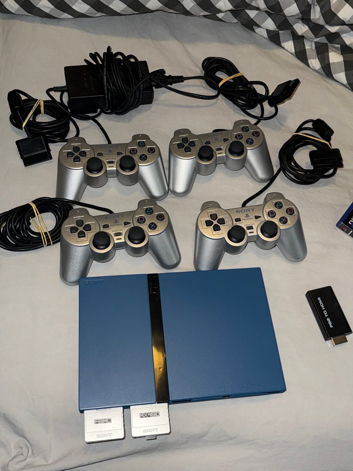 Custom PS2 Slim met spellen, 4 controllers en alle kabels, Ophalen, Met games, Blauw, Zo goed als nieuw
