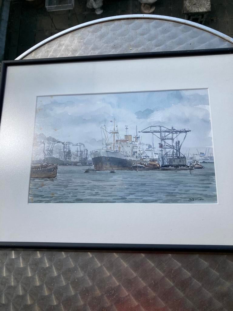 Aquarel Herman Bosboom 1920-1993 haven, Ophalen