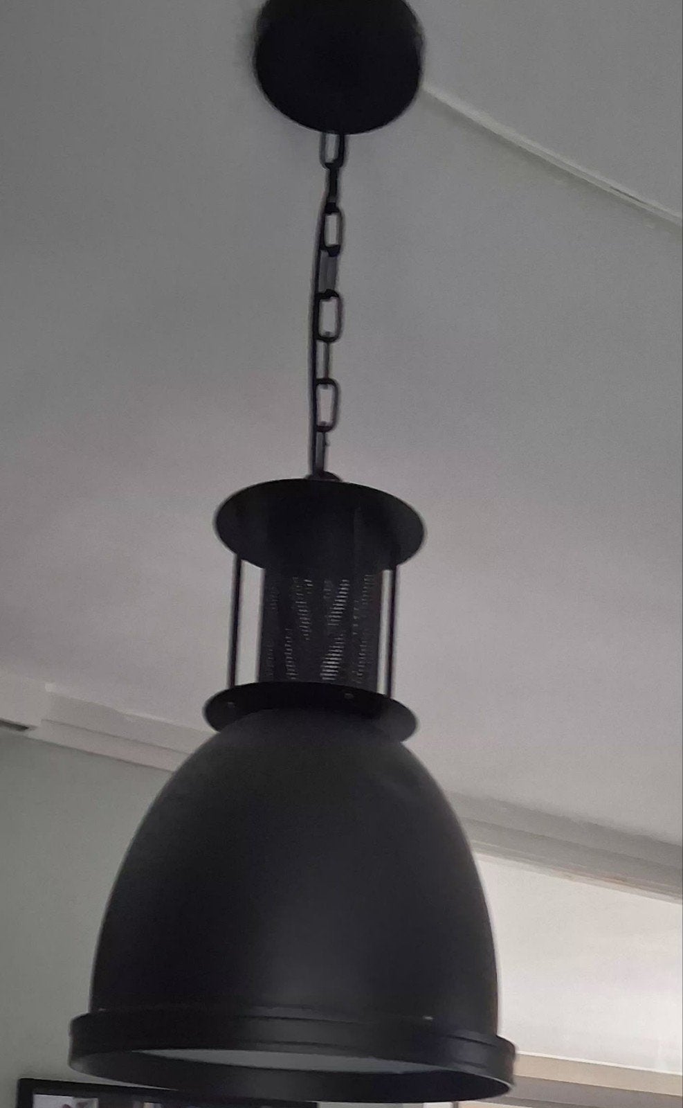 Zwarte industriële hanglamp met ketting, Gebruikt, Metaal, Industrieel, E27 (groot)