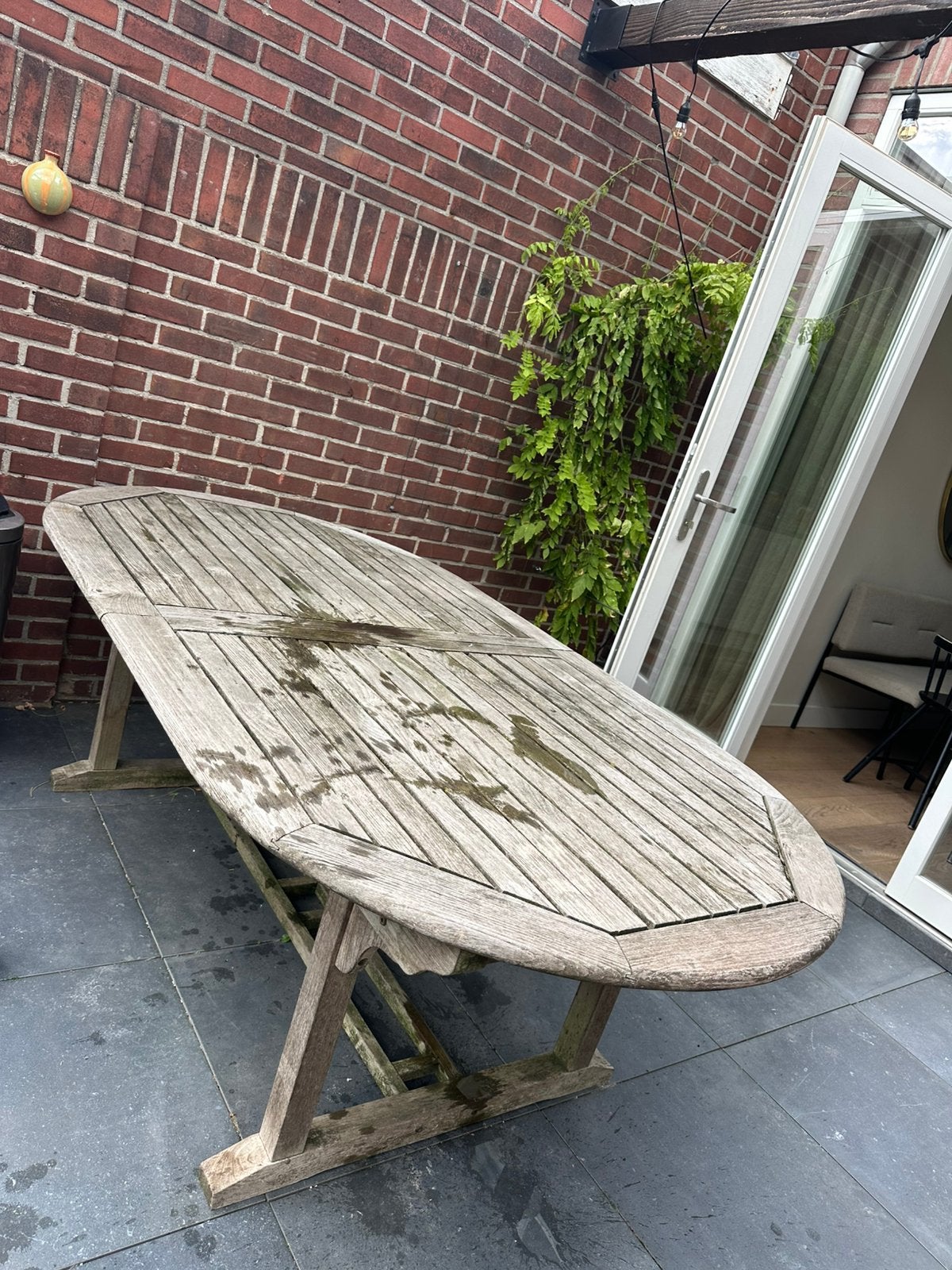 Gratis tuintafel ovaal, Tuin en Terras, Ophalen, Gebruikt, Ovaal, Teakhout