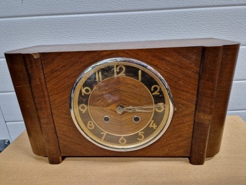 tafelklok pendule groot vintage hout, Huis en Inrichting, Woonaccessoires | Klokken, Ophalen of Verzenden, 'T Olde Gre-j, Info@toldegrej.nl