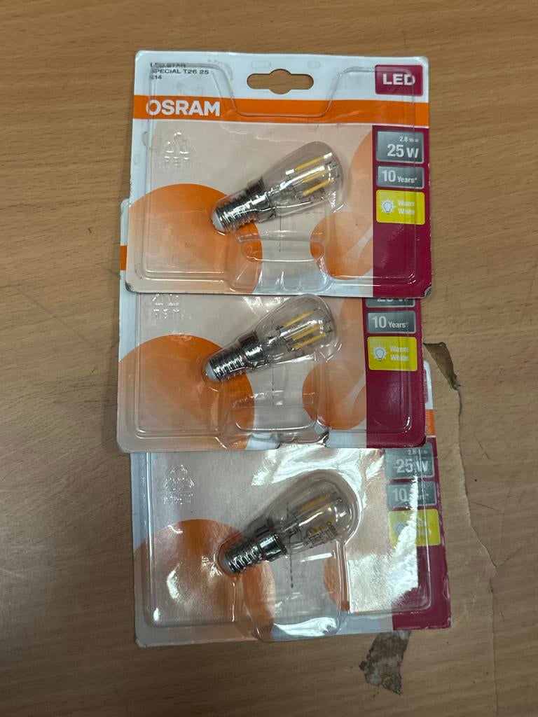 3x Osram LED Koelkast Lampje E14 25W (63mm) A++, Led-lamp, E14 (klein), Nieuw, Ophalen of Verzenden