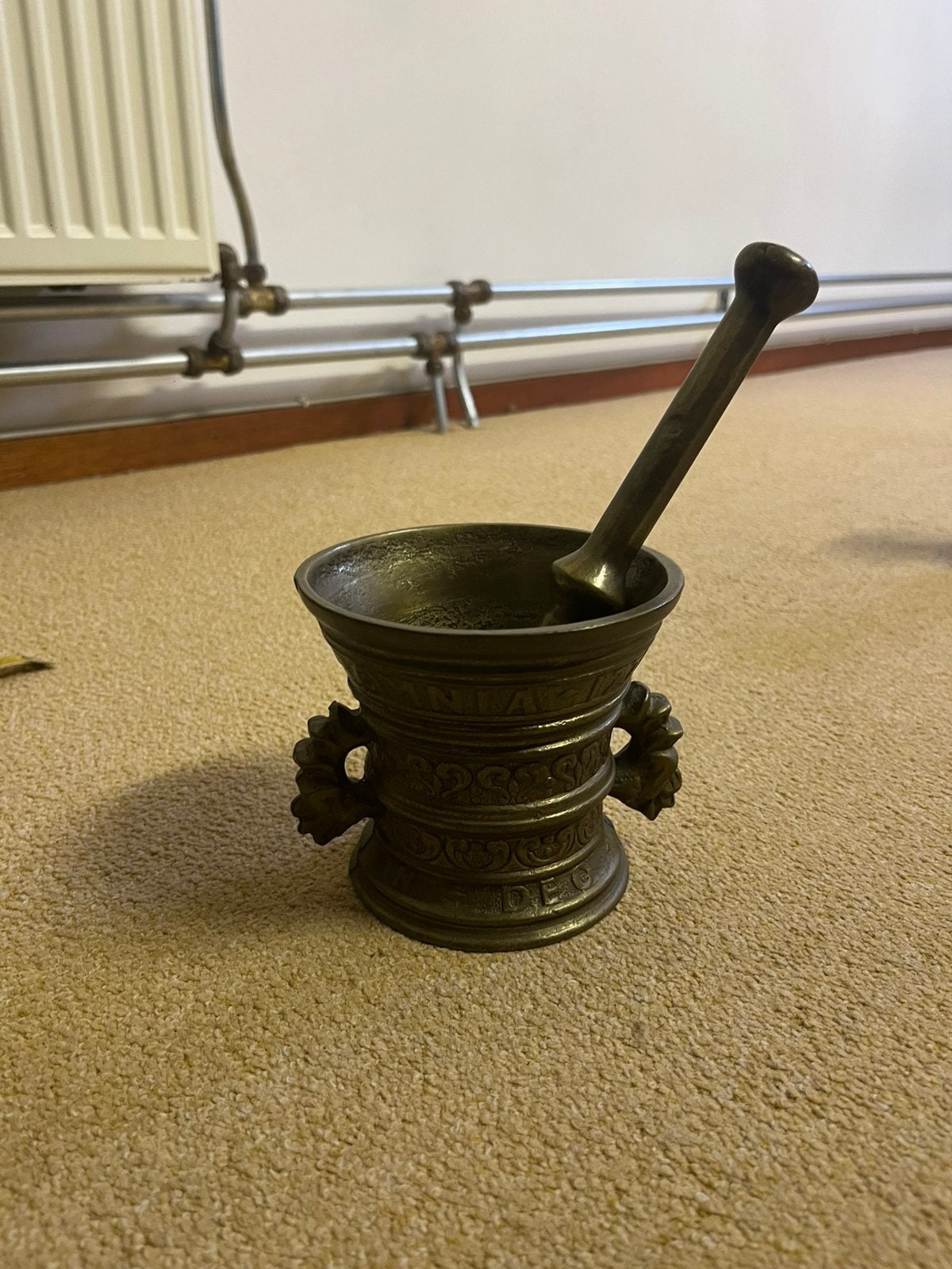antieke bronzen vijzel met stamper, Ophalen, Brons