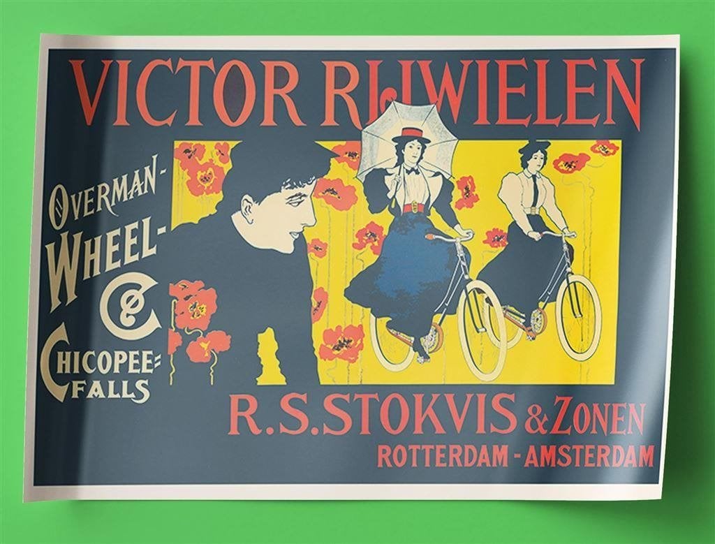 Zeldzame VICTOR RIJWIELEN Stokvis Fiets Affiche Poster, Verzenden, Nieuw, Reclamebord