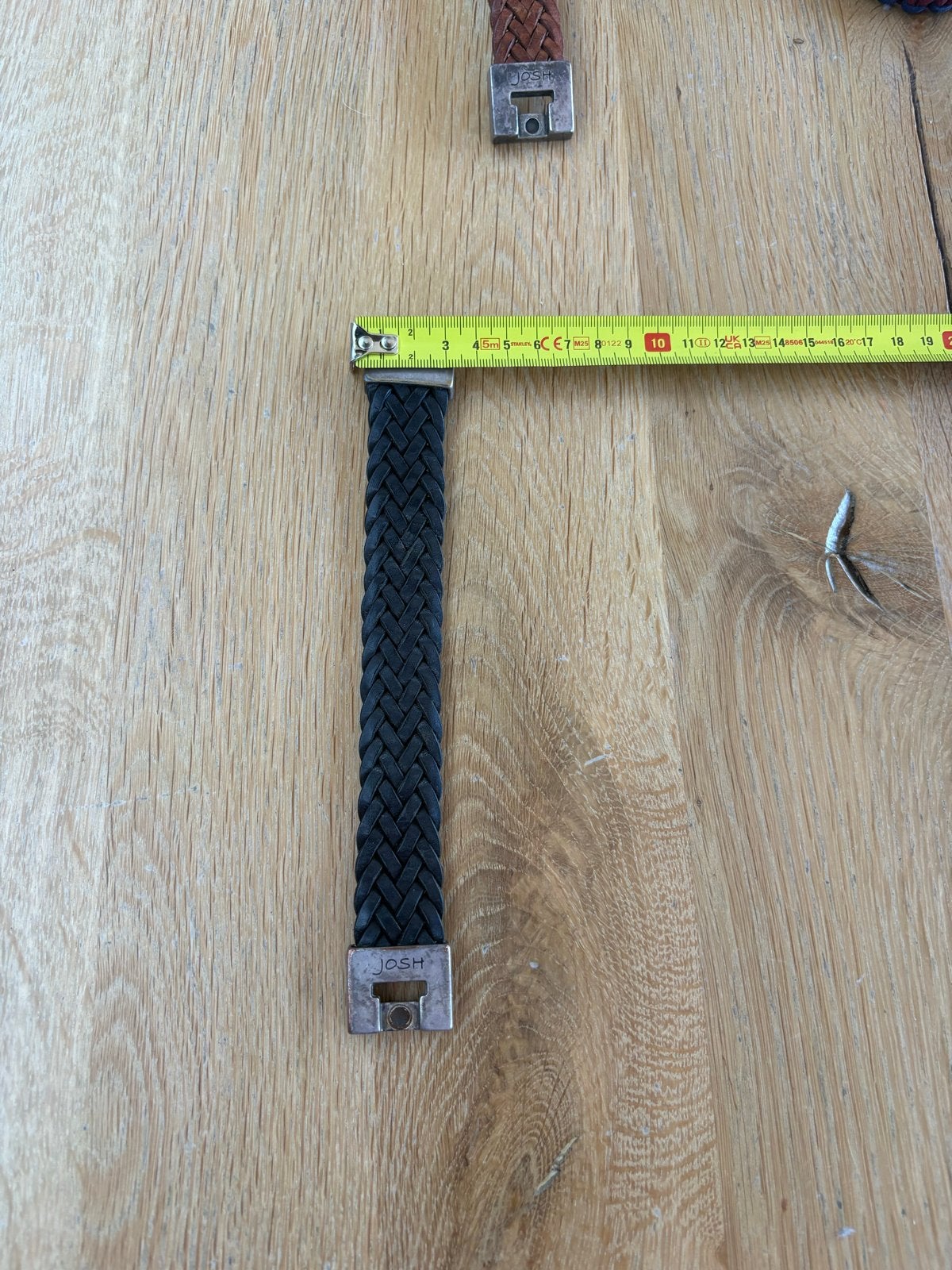 Josh mannen armband - Zwart gevlochten leer, Sieraden, Tassen en Uiterlijk, Armbanden, Ophalen of Verzenden, Gebruikt, Zwart, Leer
