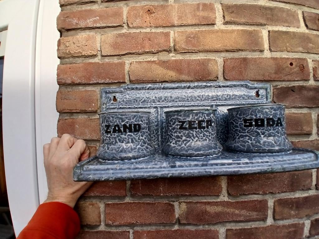 Zand Zeep Soda set emaille grijs gewolkt, Antiek en Kunst, Ophalen of Verzenden