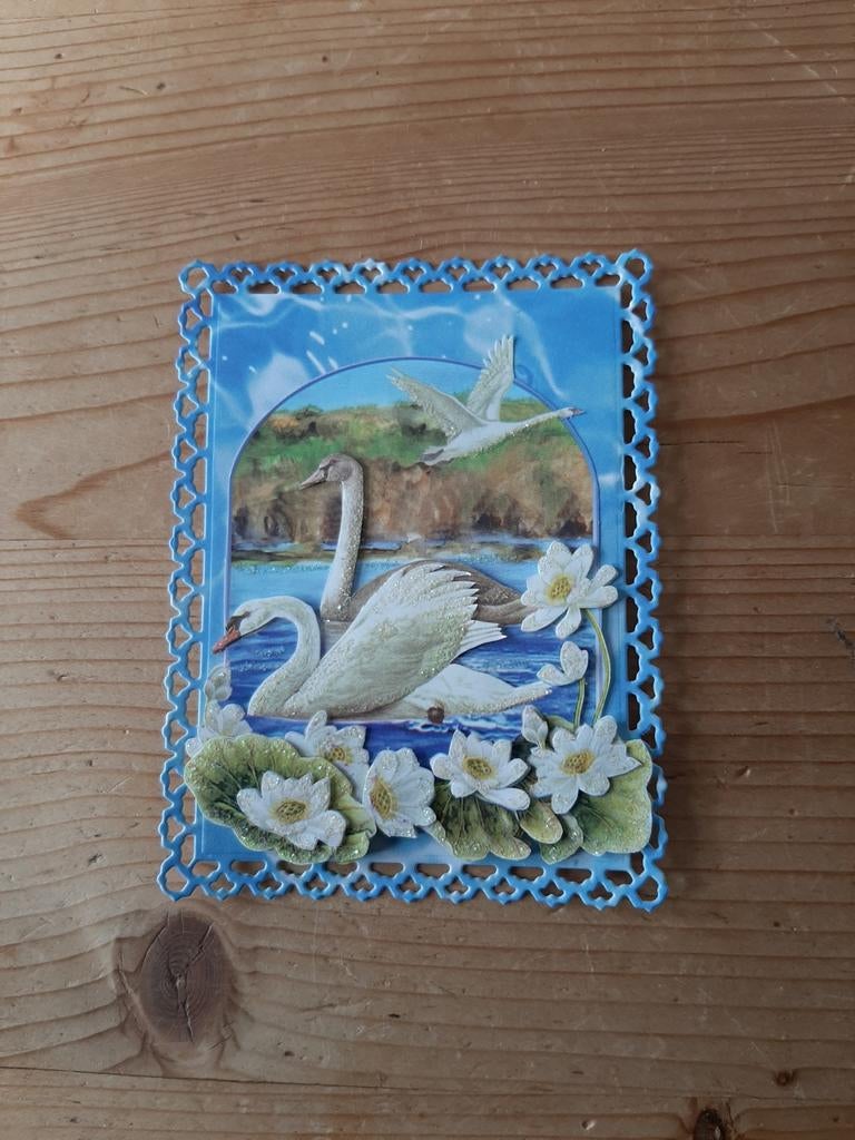 Stans kaart opleg met 3d plaatje zwanen en waterlelies, Hobby en Vrije tijd, Kaarten | Zelf maken, Ophalen of Verzenden, Nieuw