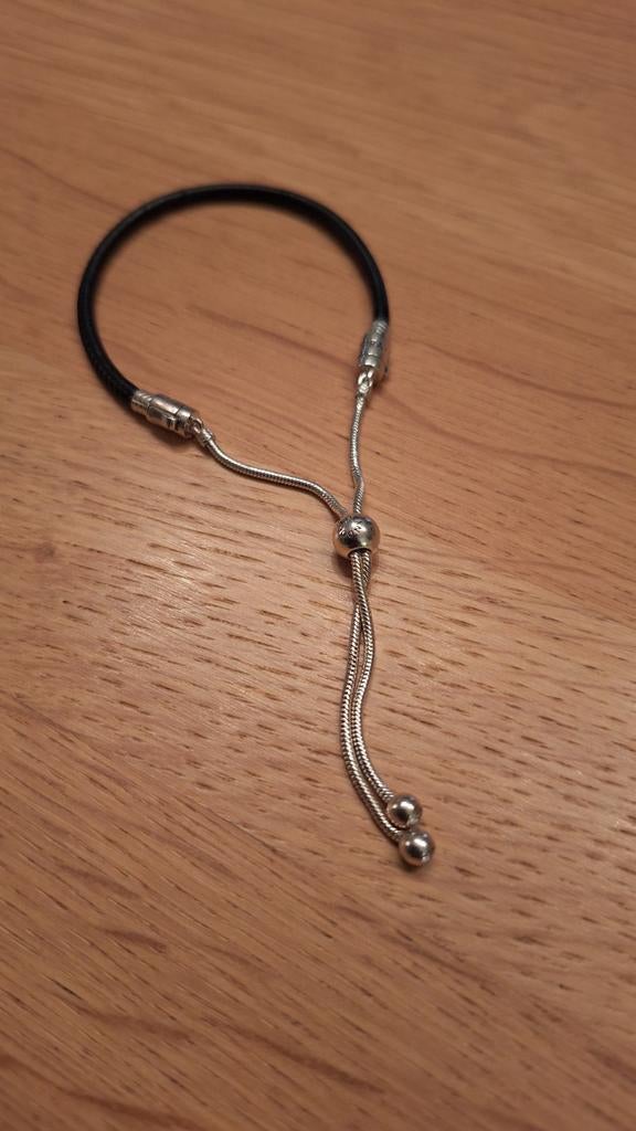Pandora armband, PAASAANBIEDING Leer met zilver, verstelbaar, Ophalen of Verzenden, Zo goed als nieuw, Zilver, Zilver