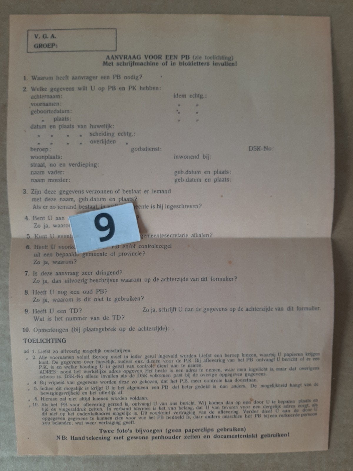 Aanvraag voor vals Persoonsbewijs VGA  Verzet, Verzamelen, Ophalen of Verzenden, Landmacht, Nederland, Boek of Tijdschrift