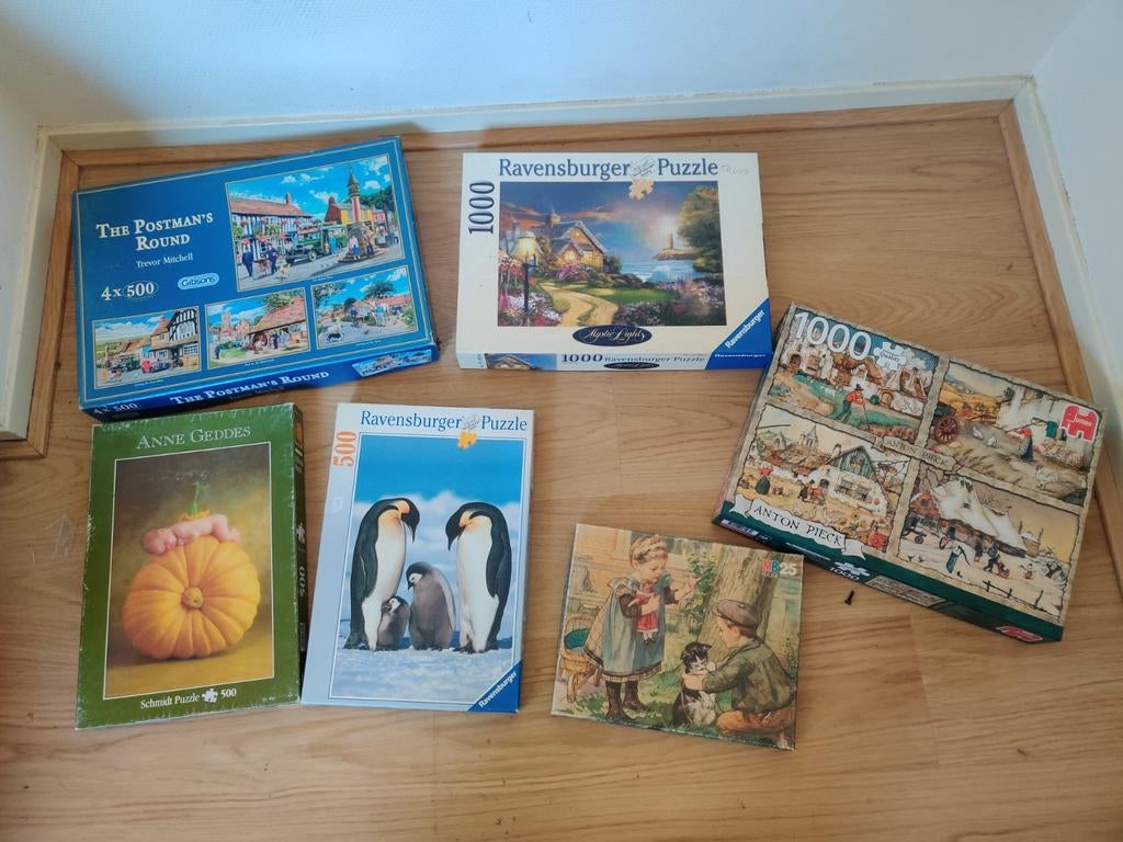 Diverse legpuzzels: Ravensburger, Gibsons, Schmidt, Jumbo, Hobby en Vrije tijd, Ophalen of Verzenden, 500 t/m 1500 stukjes, Gebruikt