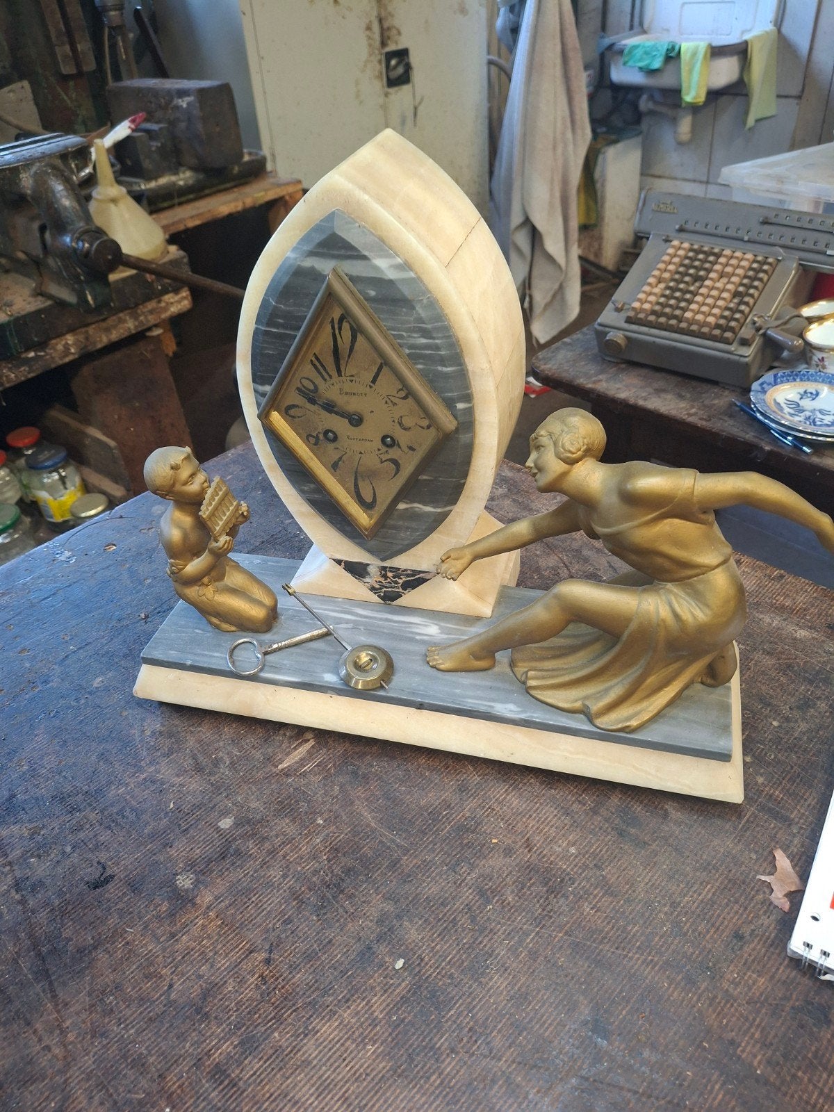 Prachtige Art Deco Klok met Beelden - Compleet en Werkend, Ophalen