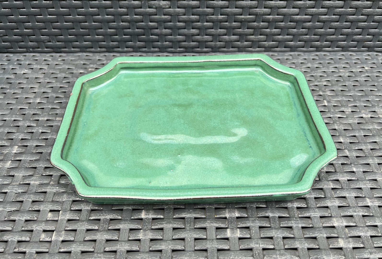 Bonsai onderzetter groen-blauw Turquoise 25,9x19x2,3, Ophalen of Verzenden, Zo goed als nieuw, Aardewerk, Rechthoekig