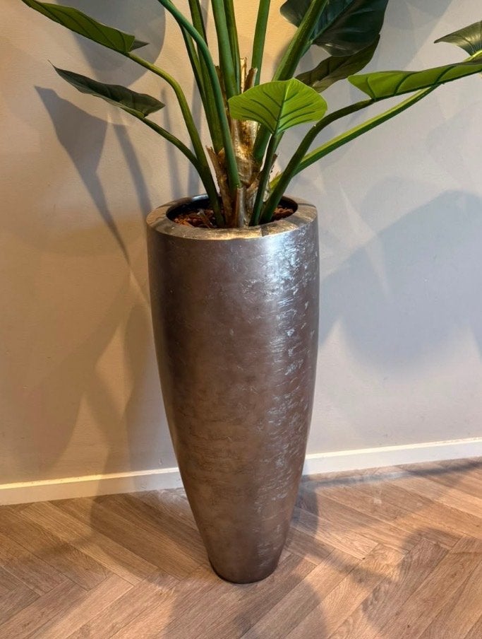 Luxe 90 cm hoge zilver Bamba vaas van noenoes!, Ophalen, Kunststof, 90 cm, Met patroon/structuur