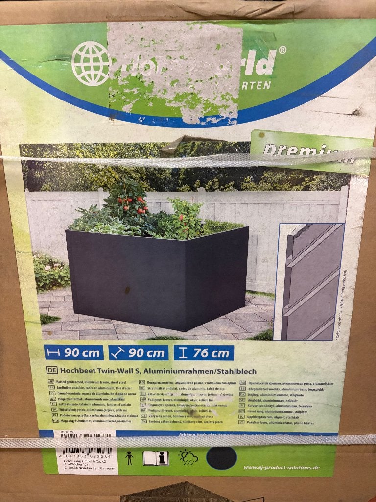 Nieuwe hoge plantenbak 90x90x76 cm - metaal - antraciet, Ophalen, Vierkant, Nieuw, Metaal