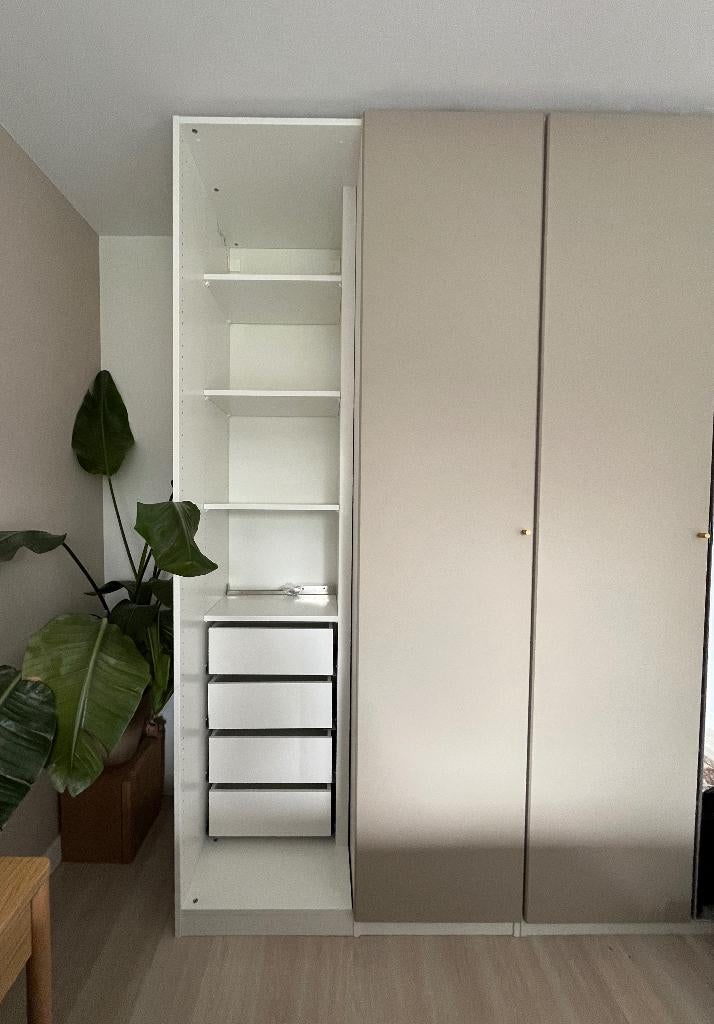 IKEA PAX Hoekkast met planken en lades, wit, Ophalen, Modern, Scandinavisch, 200 cm of meer, 50 tot 100 cm