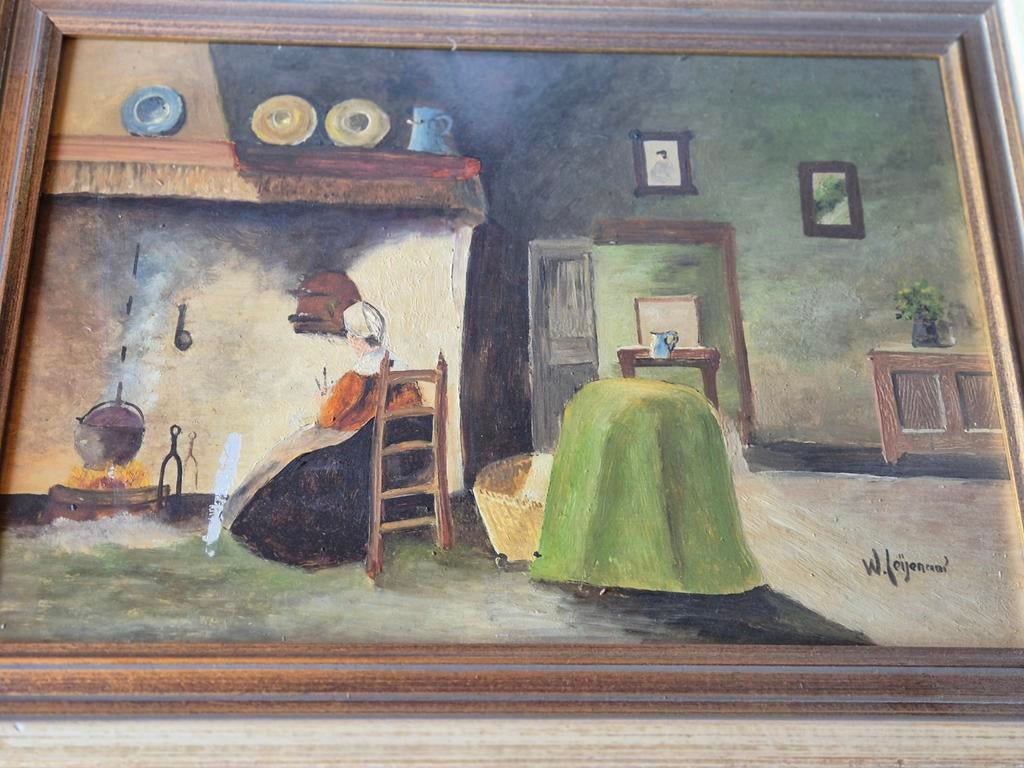 Twee Olieverf Schilderijtjes - W. Leijenaar, Antiek en Kunst, Ophalen