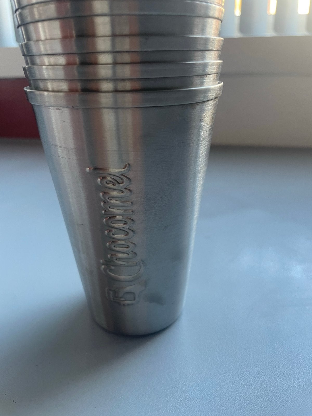 Chocomel RVS bekers - Set van 5, Overige typen, Zilver, Ophalen of Verzenden, Zo goed als nieuw
