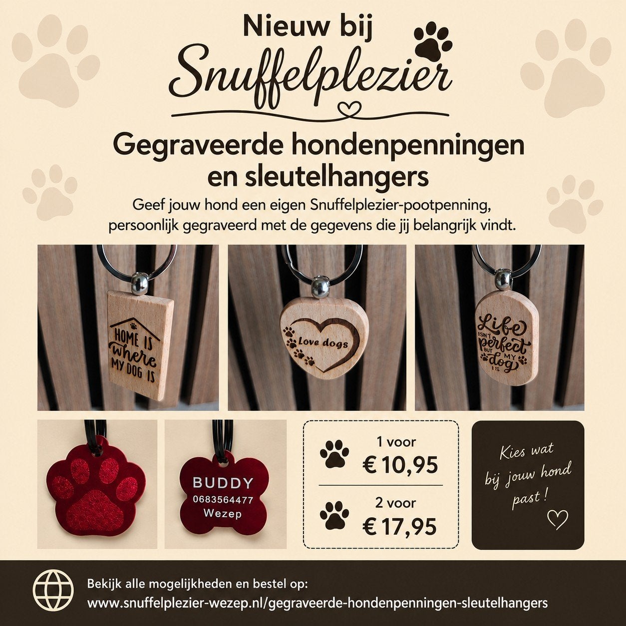 gepersonaliseerde gegraveerde hondenpenning of sleutelhanger, Verzenden, Nieuw