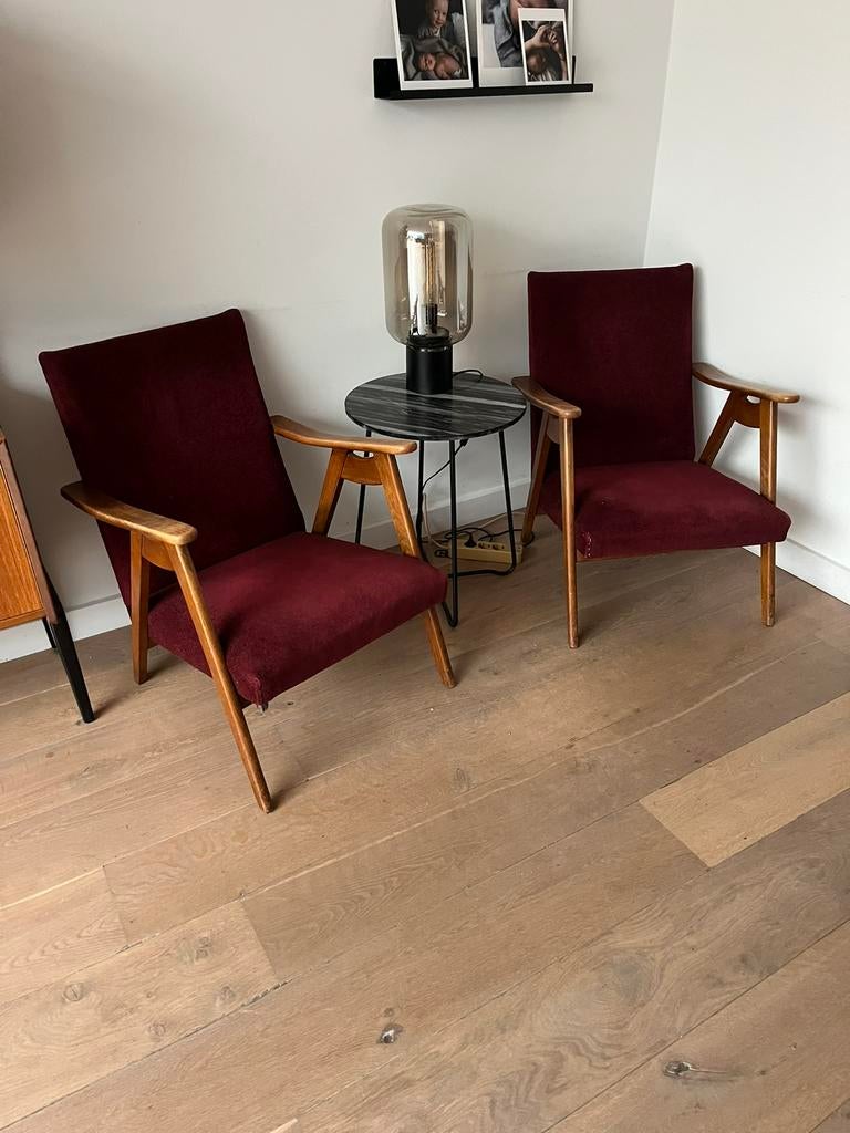 Vintage stoelen/fauteuil Bordeaux rood, Ophalen, Gebruikt, Rood, Twee