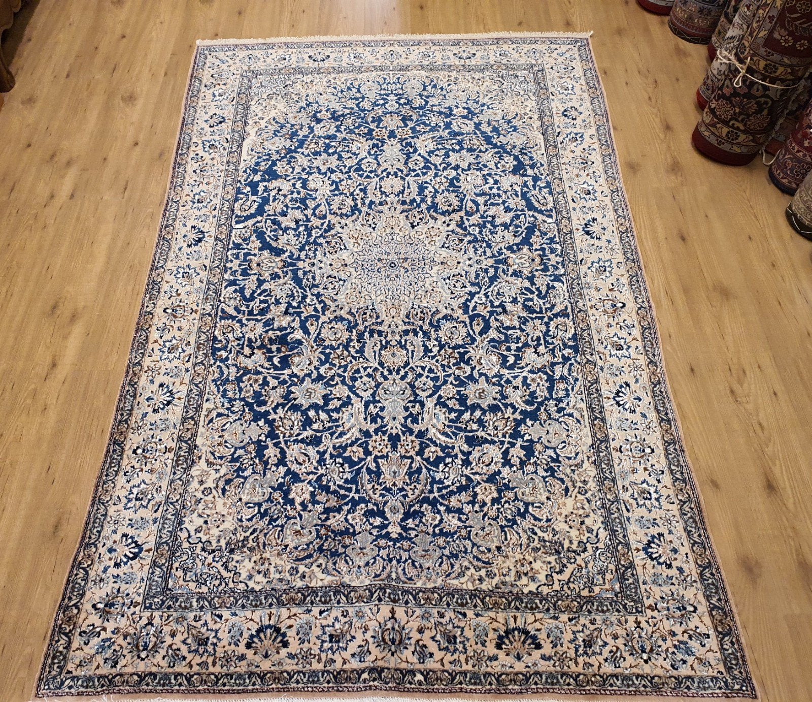 Vintage handgeknoopt perzisch tapijt nain 6la 251x152, Info@SlatsAntiek.nl, Tweedehands, Perzisch, 150 tot 200 cm