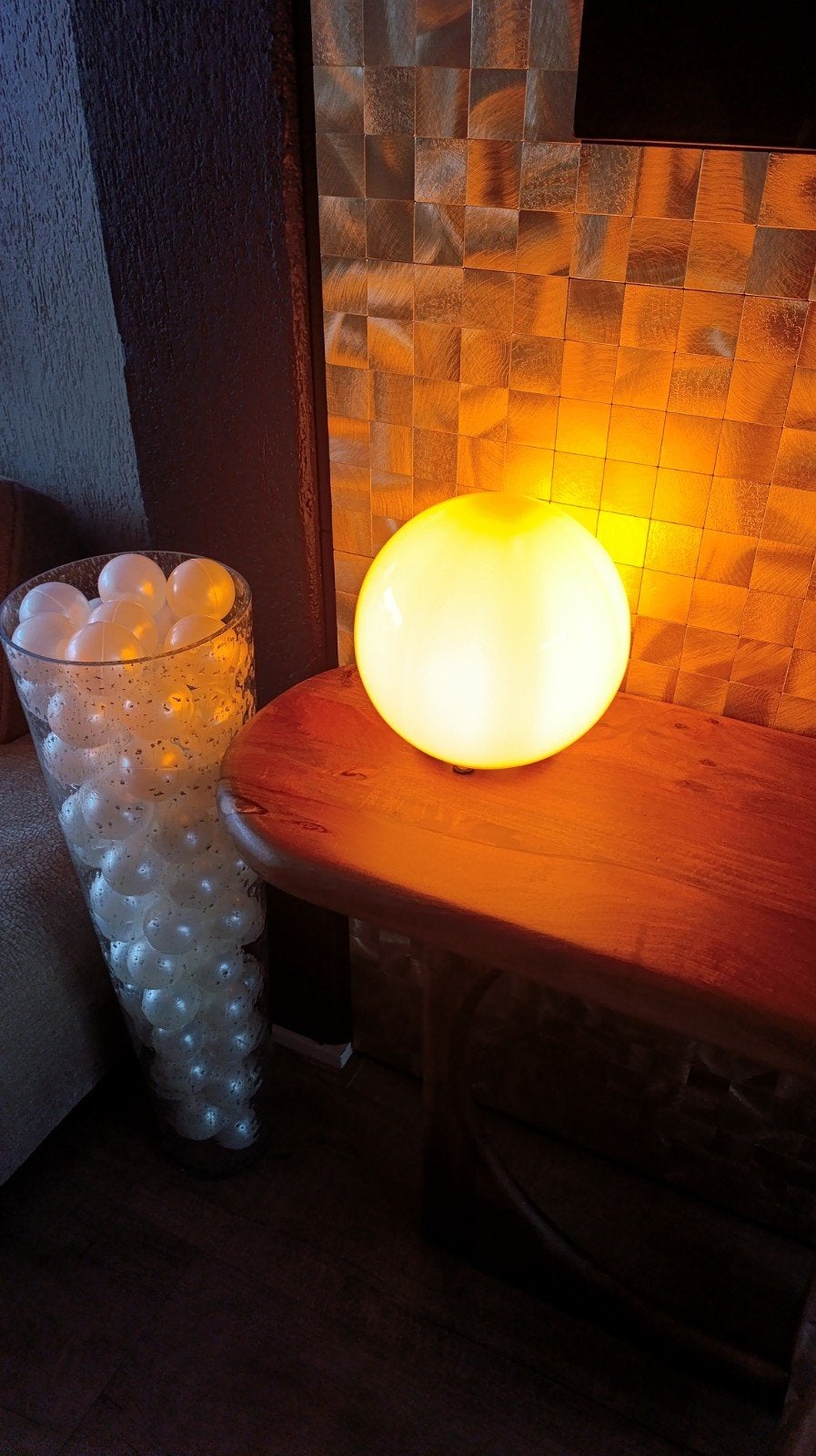 Vintage bollamp met glazen bol - Ø 25 cm, Ophalen, Zo goed als nieuw, Glas, Vintage