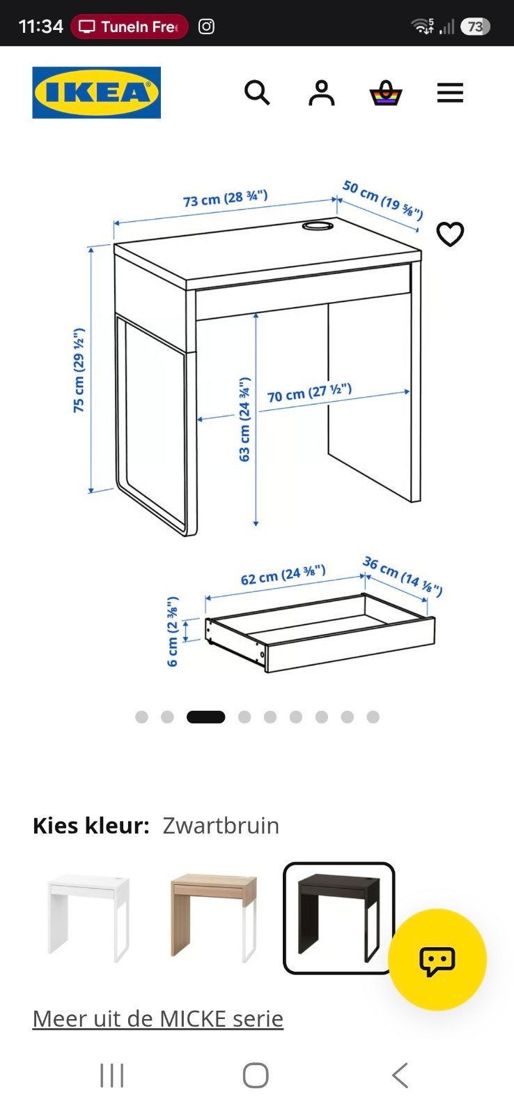 Zwart IKEA Micke bureau met lade, Ophalen, Zwart, Gebruikt, Kabelgoot