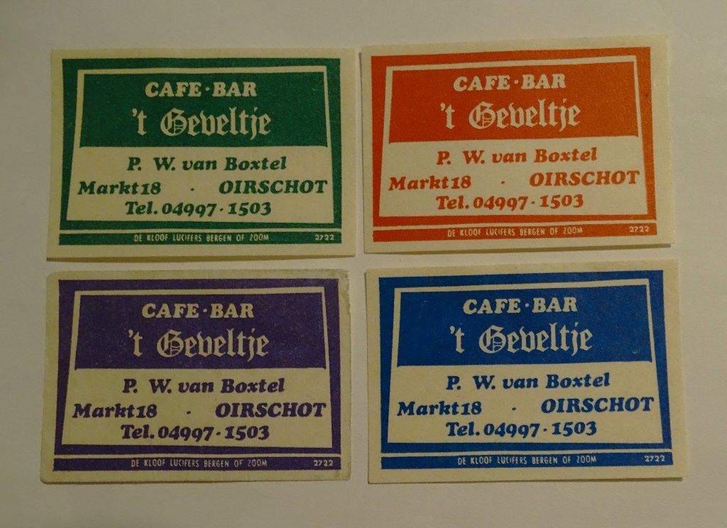 Café Bar   't  GEVELTJE    Markt    OIRSCHOT, Verzenden, Gebruikt, Luciferdoosjes of -merken