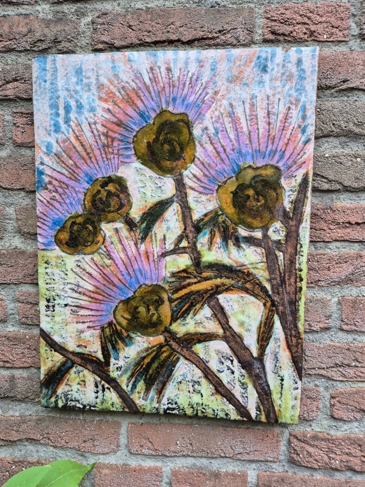 Ruscha wandtegel 34x47 cm - Bloemmotief, Ophalen