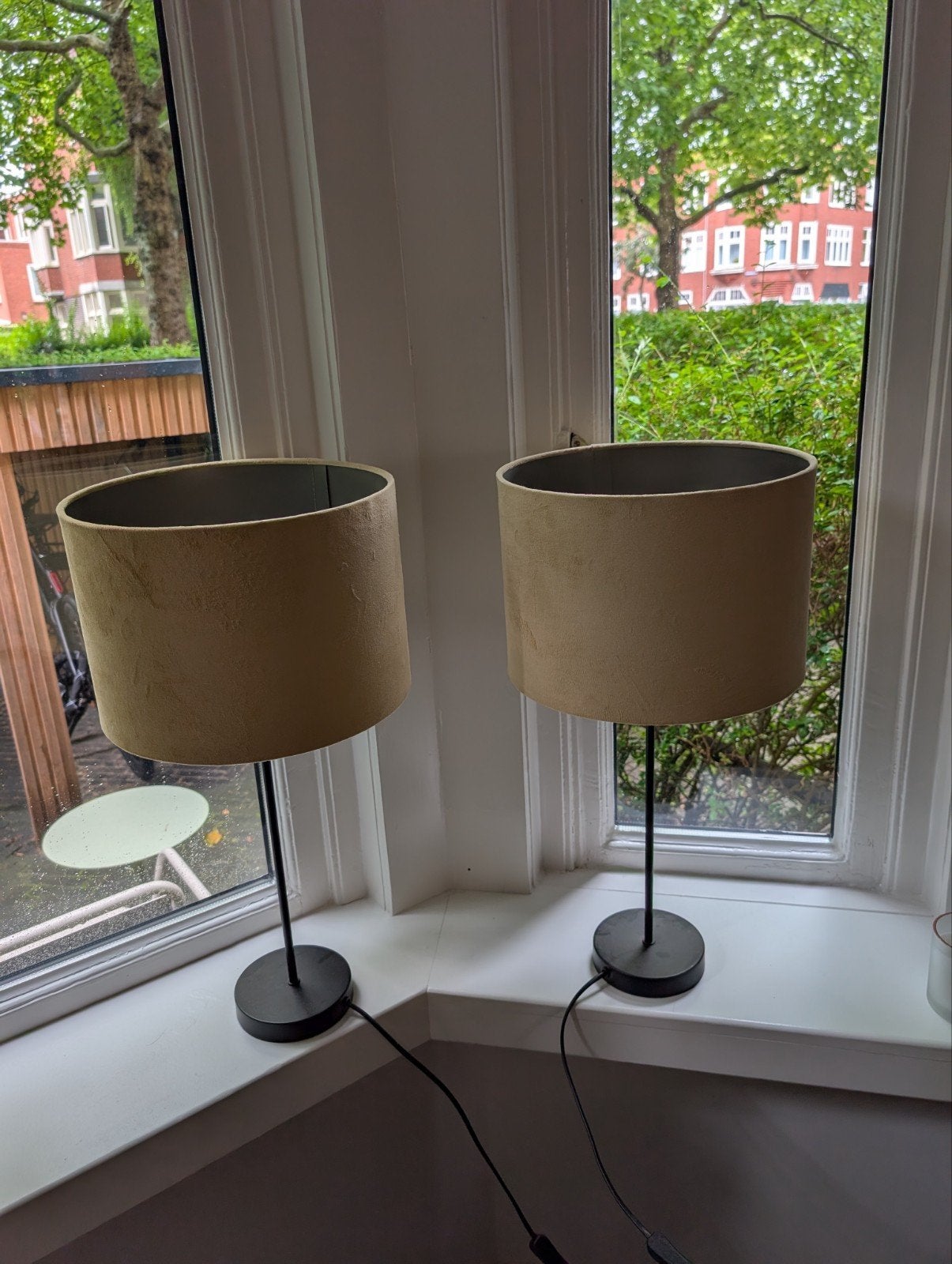 Set tafellampen met velvet gouden lampenkap, Ophalen, Goud, E27 (groot), Zo goed als nieuw