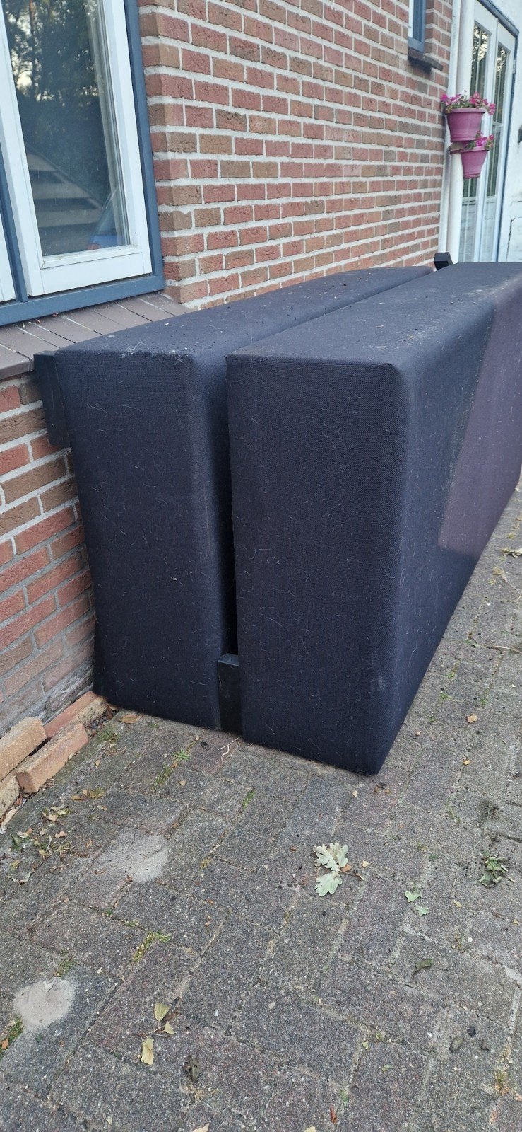 Boxspring onderstel 180x200 met hoofdbord, Ophalen, Gebruikt, Zwart, Tweepersoons
