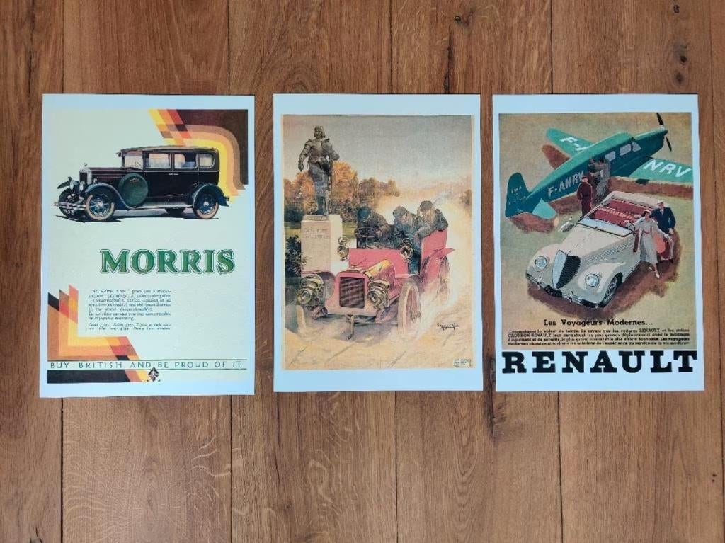 Vintage auto posters (Morris & Renault) – prijs als set, Ophalen of Verzenden, Zo goed als nieuw, Auto's