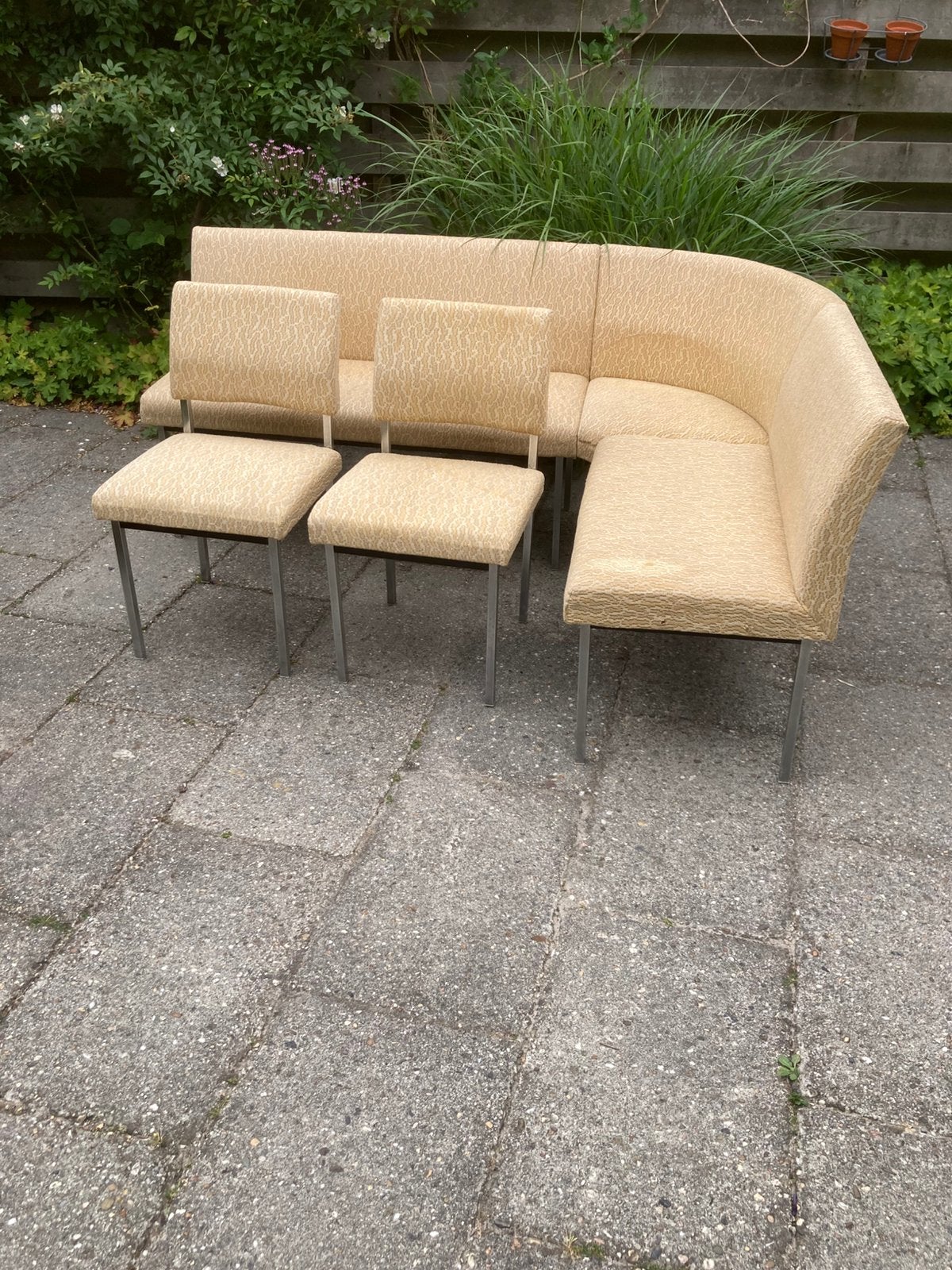 Vintage lounge hoekbank met twee dtoelen jaren 70, Ophalen