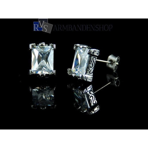 Heren oorbellen met baquette geslepen "diamant" studs, Overige materialen, Nieuw, Ophalen of Verzenden, Knopjes of Stekers