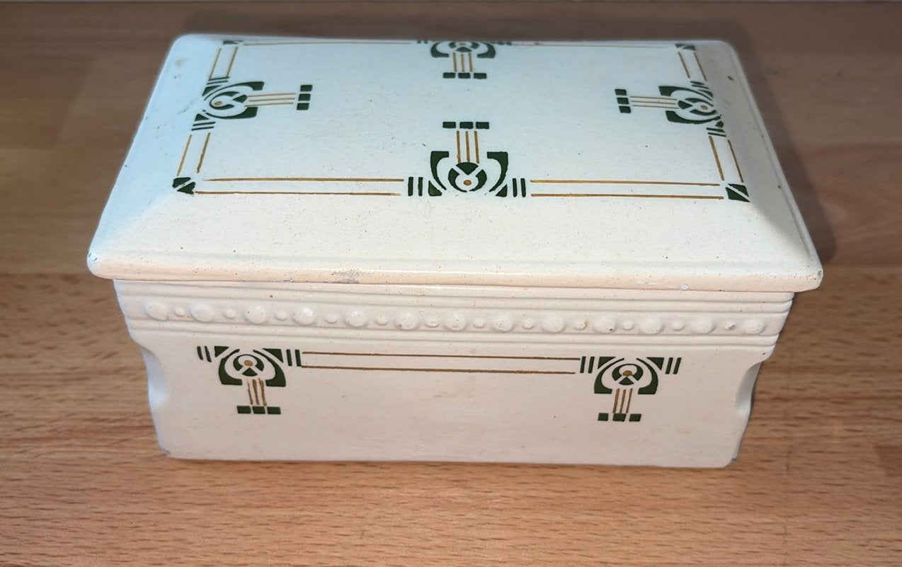 Antieke Jugendstil / Art Deco aardewerken doos met deksel, Ophalen of Verzenden