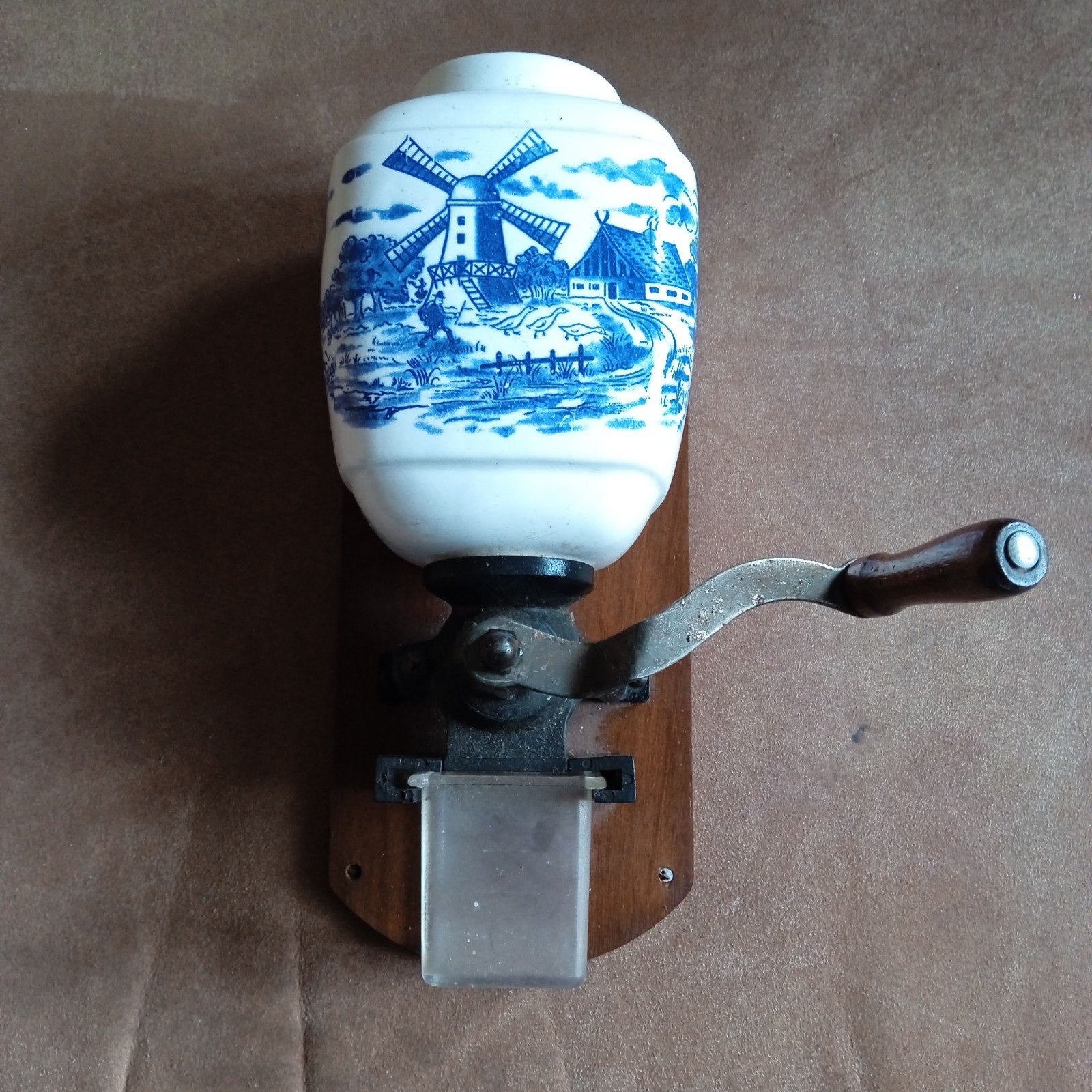 Antieke Wandkoffiemolen met Delfts Blauw Decor, Ophalen of Verzenden
